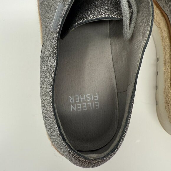 Eileen Fisher Everly Derby Leather Platform Oxford Shoes Womens 7 Silver Lace Up - Picture 10 of 11
